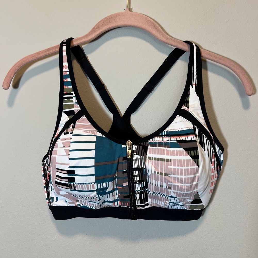 Victoria Sport Knockout Front Close Sport Bra 32D Geometric Print High Impact